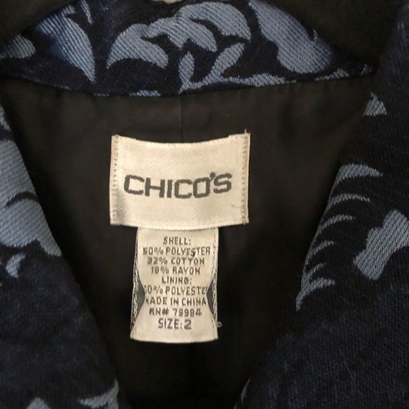 Chico’s Navy Blue/Light Blue Textured Button Down Blazer Jacket Size Large - Picture 3 of 8